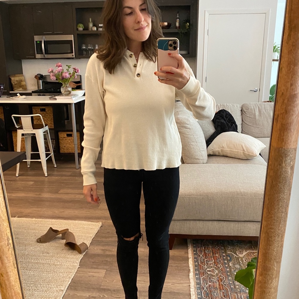 DONNI. Cream Long Sleeve Henley Top